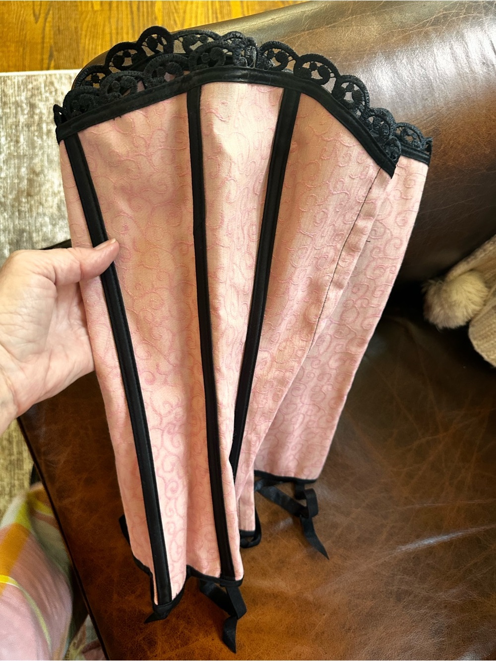 Pink and Black Lace-Up ribbed Corset Waist Cincher - Picture 3 of 9
